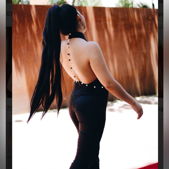 Crossover halter top jumpsuit with 3-D printed beads - Picture 3 of 3